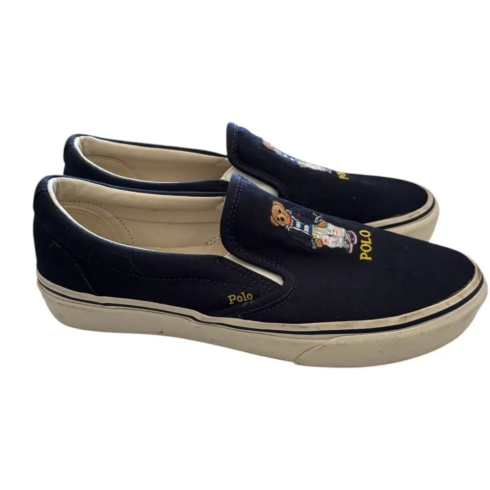 Polo Ralph Lauren Polo Bear Keaton Slip-On Sneaker Navy Men's Size 7.5 - Picture 3 of 9